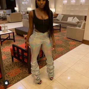 Ruched bottom holographic pants